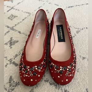 Elegant Red Embellished Women's Flats
